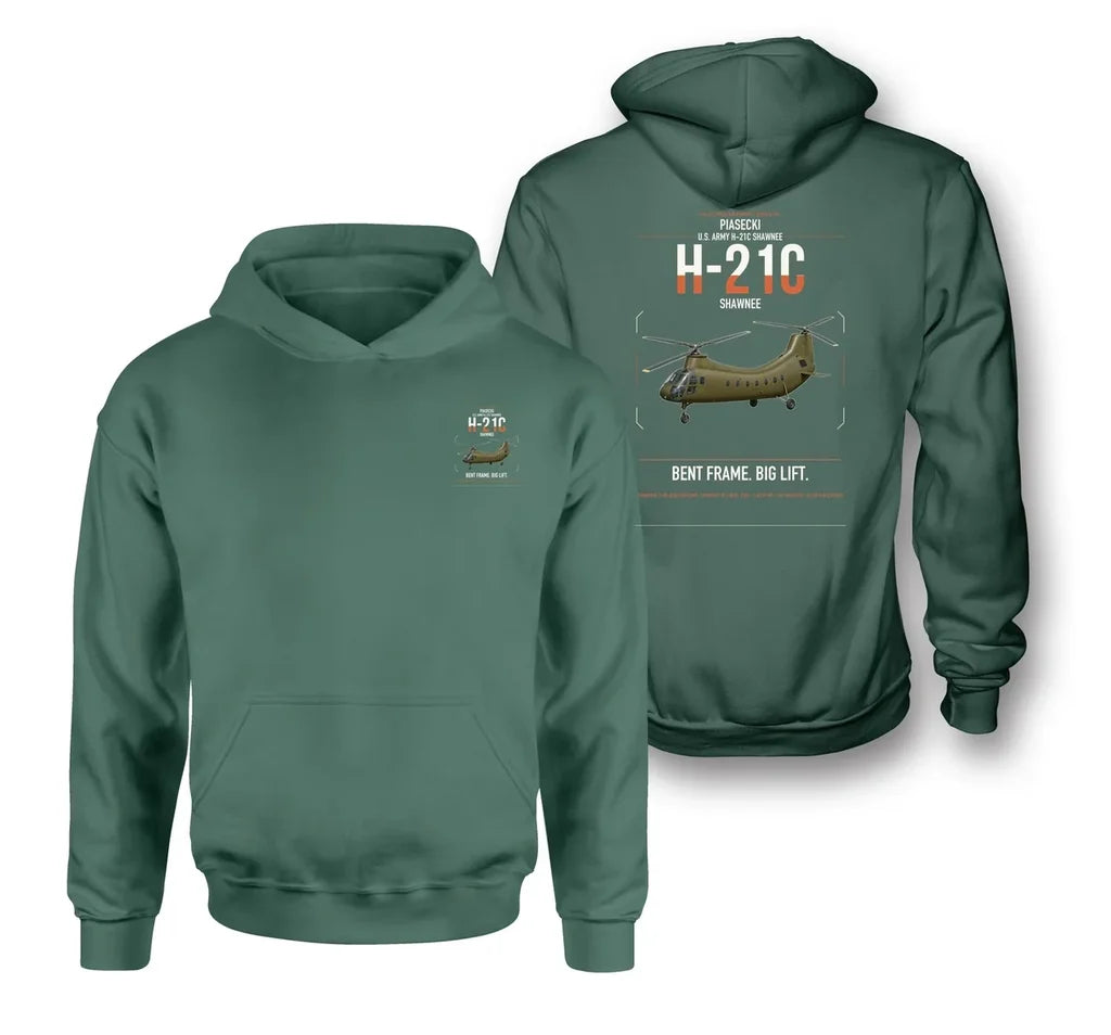 Piasecki H-21C Shawnee design on green double-side hoodie, double-side print