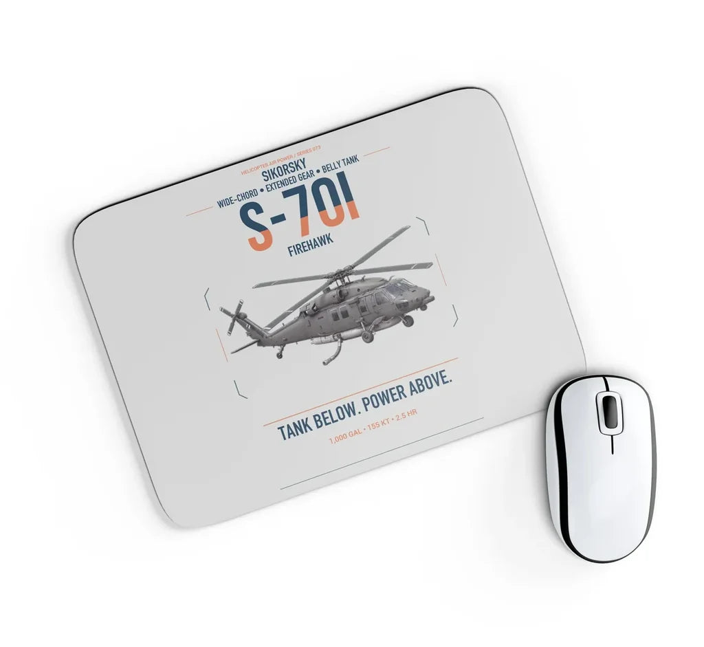 Sikorsky S-70i FIREHAWK design on light gray rectangle mouse pad