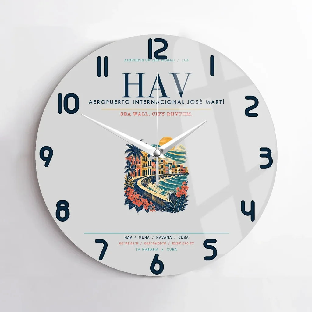 Havana José Martí International Airport (HAV) design on light gray no frame wall clock
