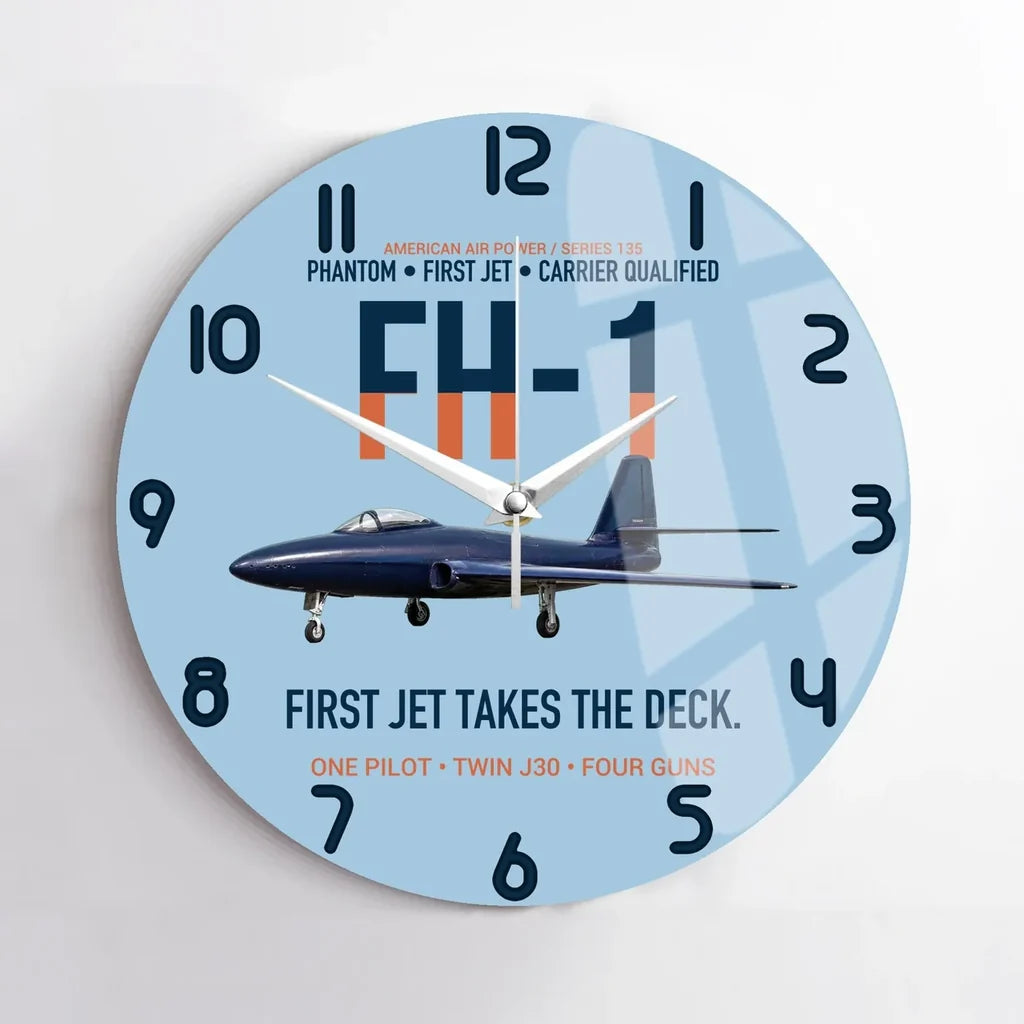 FH-1 Phantom First Jet Takes the Deck design on light blue no frame wall clock