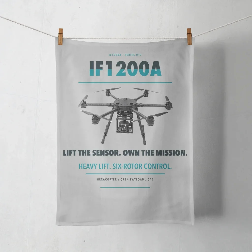 Inspired Flight IF1200A design on light gray towel