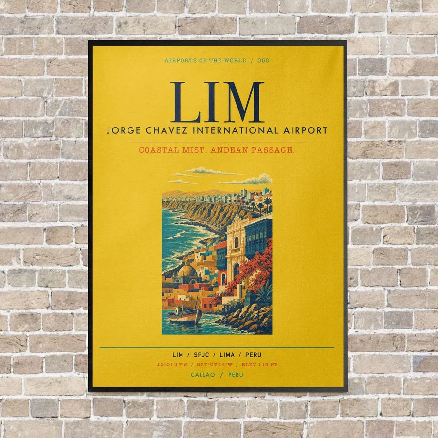 Lima Jorge Chavez International Airport LIM vertical canvas print - framed - yellow background