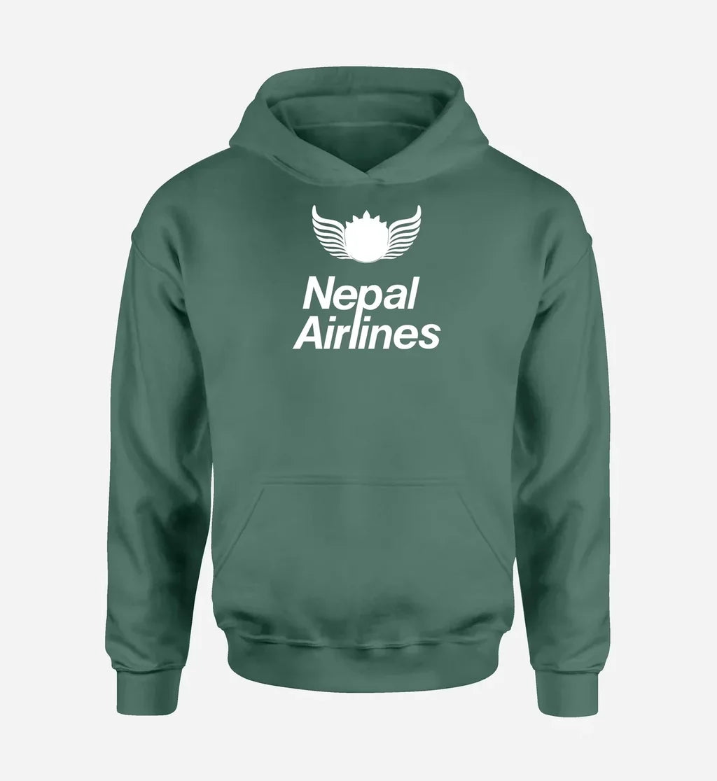 Nepal Airlines logo printed on green hoodie