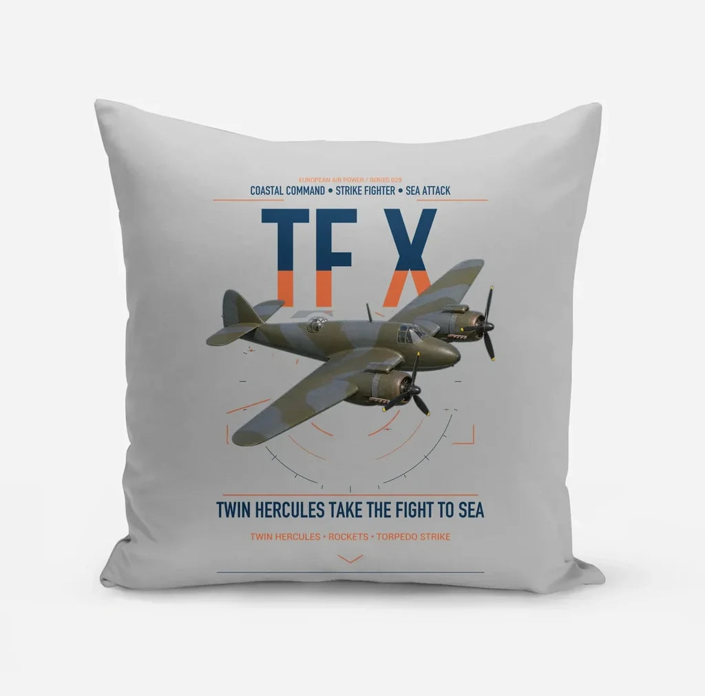 Bristol Beaufighter TF X design on light gray pillow
