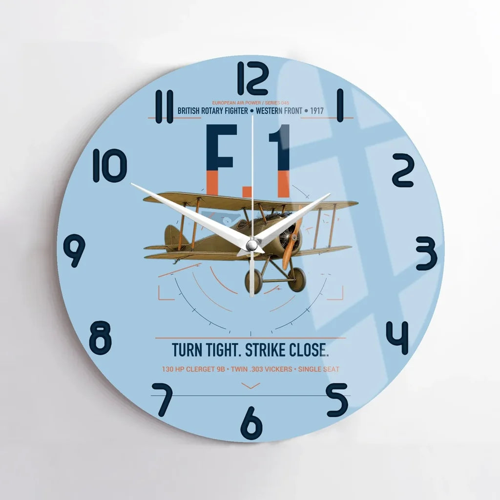 Sopwith Camel F.1 design on light blue no frame wall clock