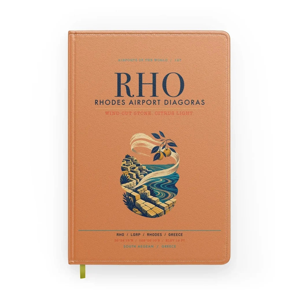 Rhodes Airport Diagoras (RHO) design on orange notebook