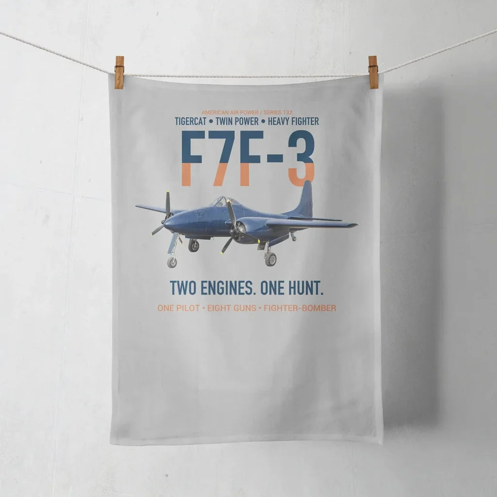 F7F-3 Tigercat Two Engines One Hunt design on light gray towel