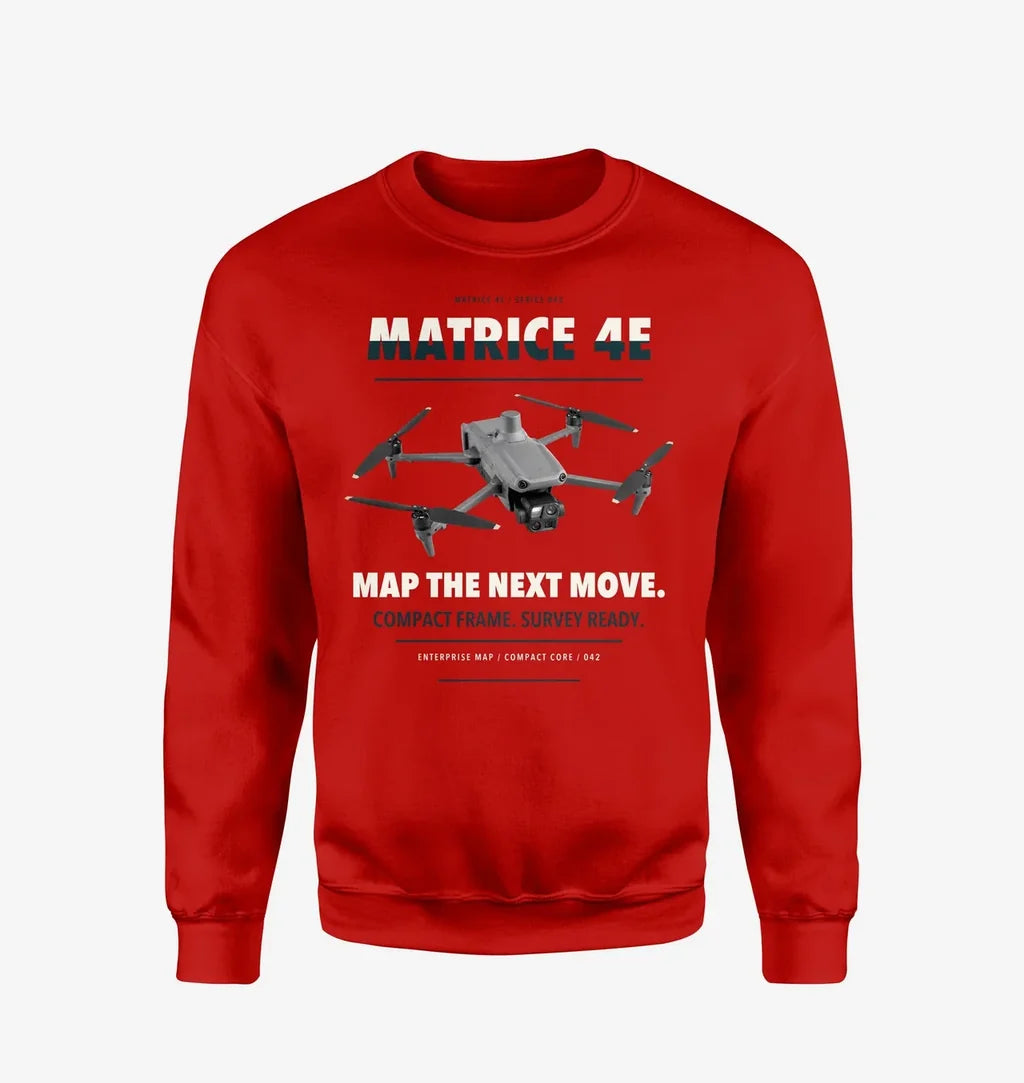 DJI Matrice 4E design on red sweatshirt
