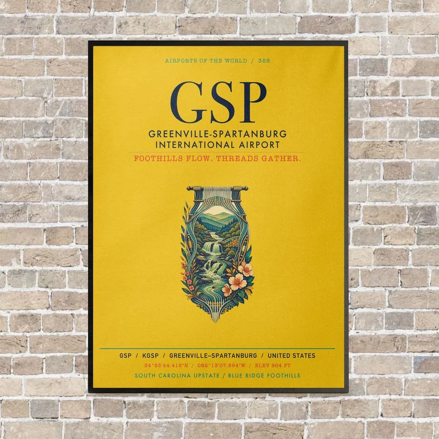Greenville-Spartanburg International Airport GSP vertical canvas print - framed - yellow background