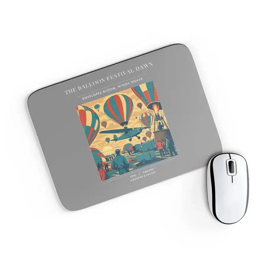 VINTAGE G4394 - The Balloon Festival Dawn - Designed Mouse Pads design on gray rectangle