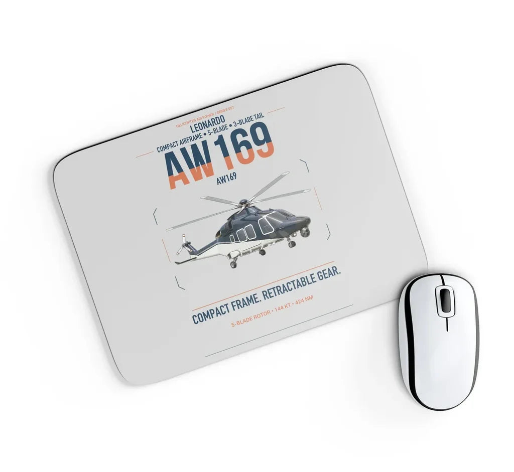 Leonardo AW169 design on light gray rectangle mouse pad