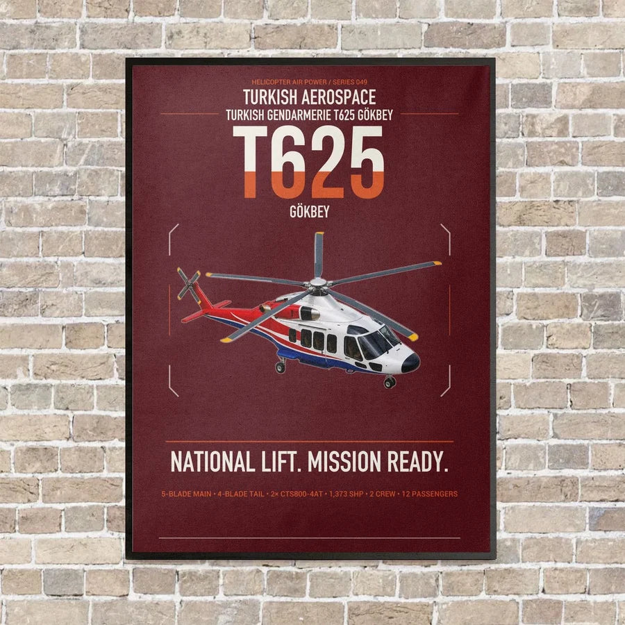 Turkish Aerospace T625 Gökbey vertical canvas print - framed - dark red background