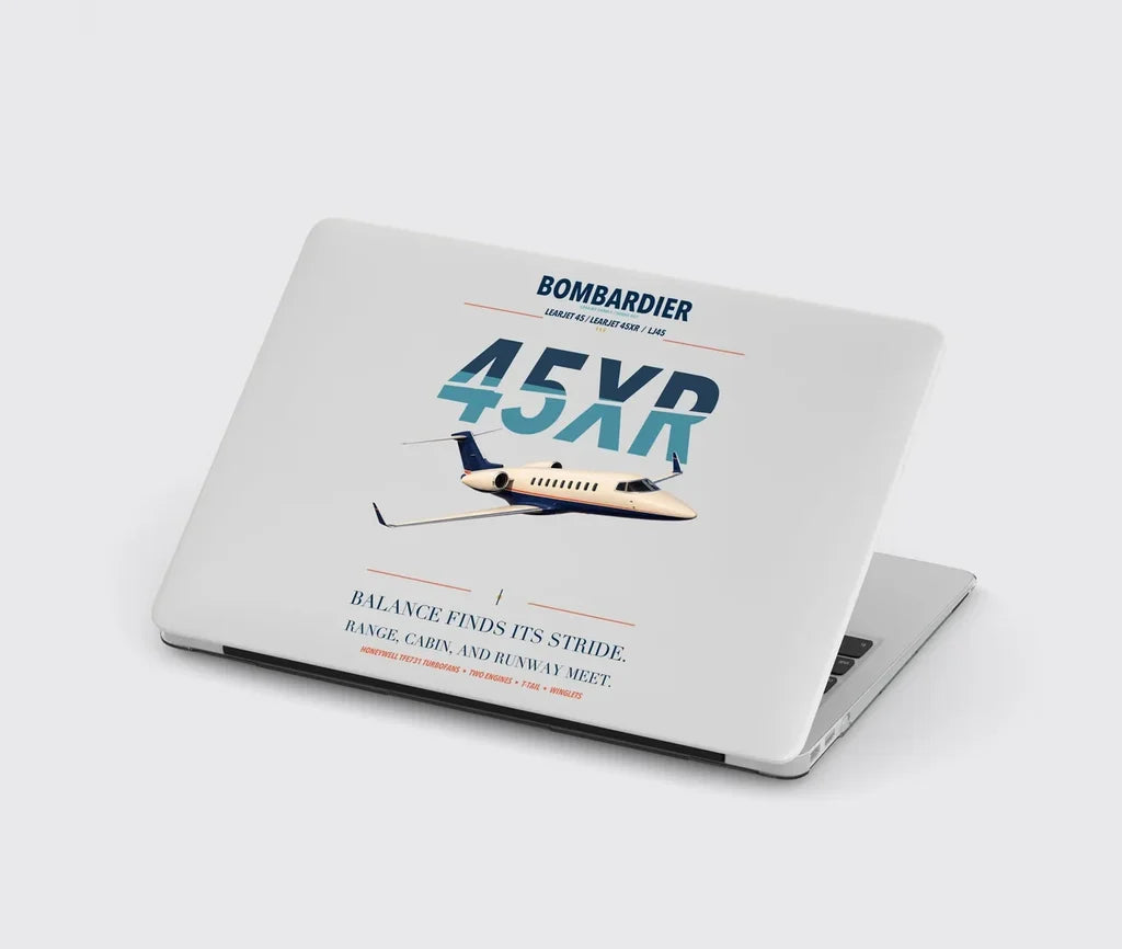 Bombardier Learjet 45XR design on light gray MacBook case