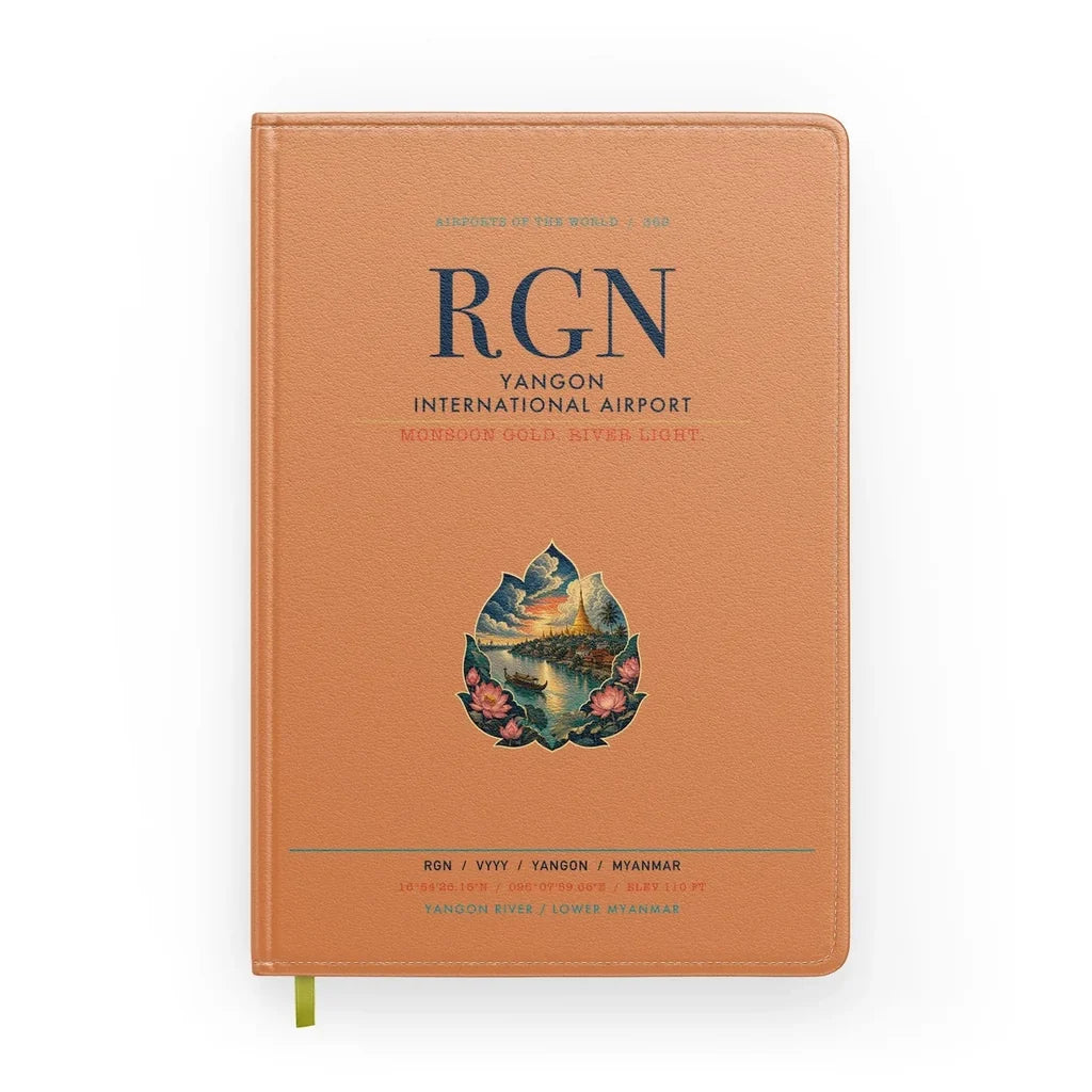 Yangon International Airport (RGN) design on orange notebook