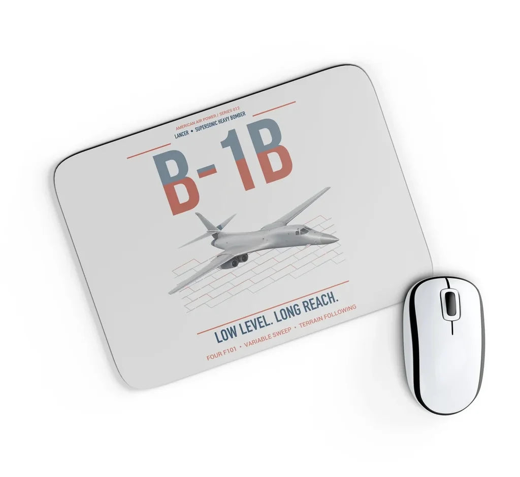 B-1B Lancer design on light gray rectangle mouse pad