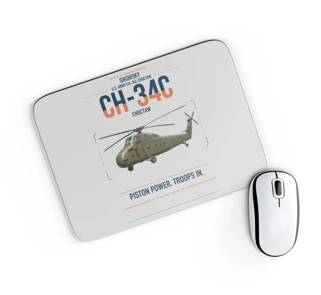 Sikorsky CH-34C Choctaw design on light gray rectangle mouse pad