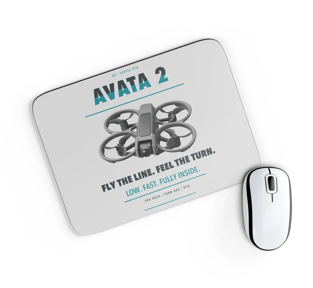DJI Avata 2 design on light gray rectangle mouse pad