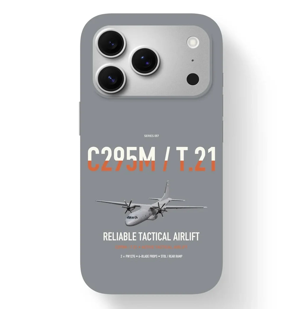 Airbus C295M T.21 design on gray magsafe iphone case, for iPhone 17 Pro