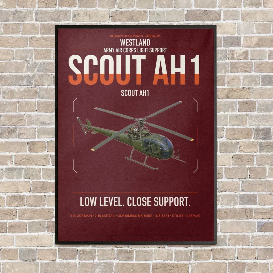 Westland Scout AH1 vertical canvas print - framed - dark red background