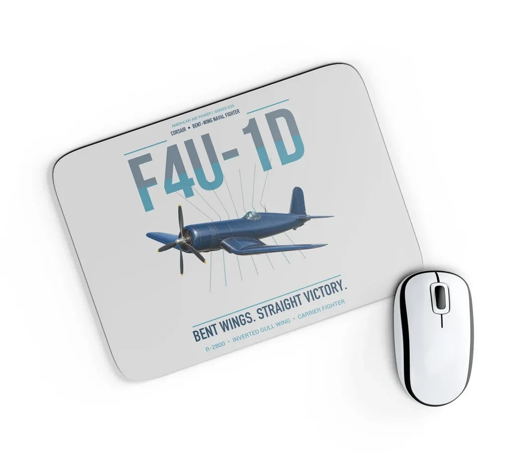 F4U-1D Corsair design on light gray rectangle mouse pad