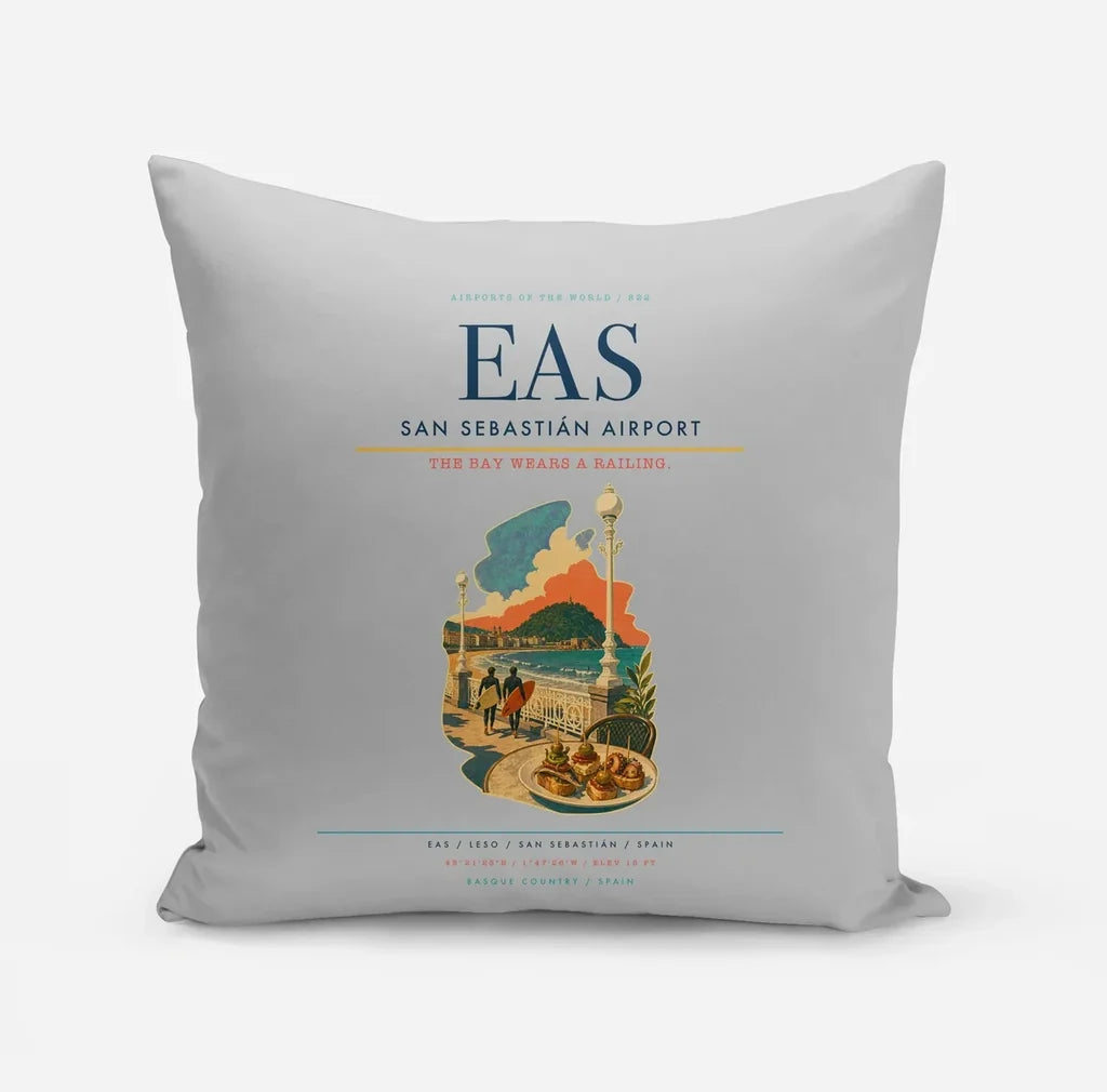 San Sebastián Airport (EAS) design on light gray pillow