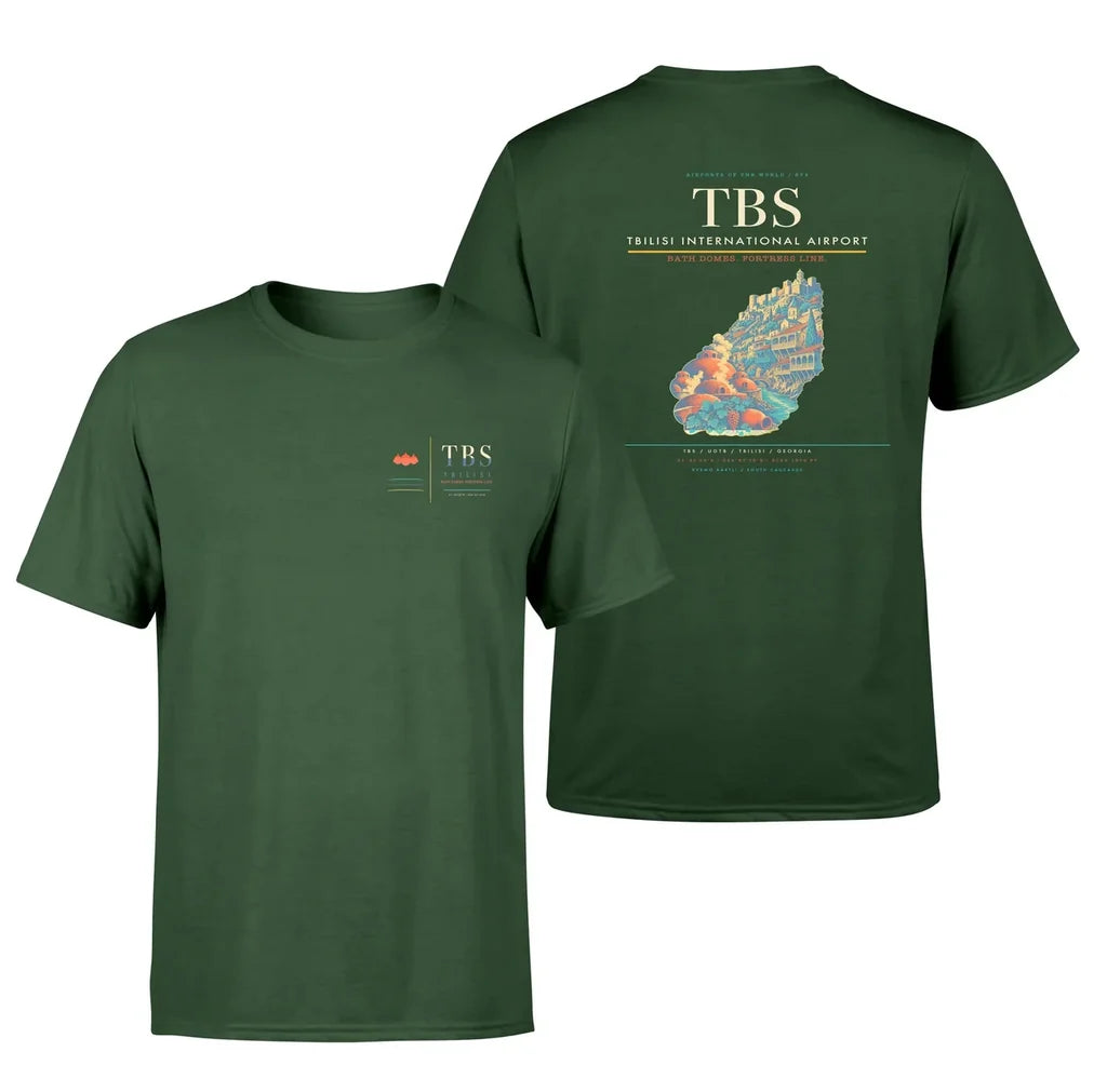 Tbilisi International Airport (TBS) design printed on dark green double-side t-shirt