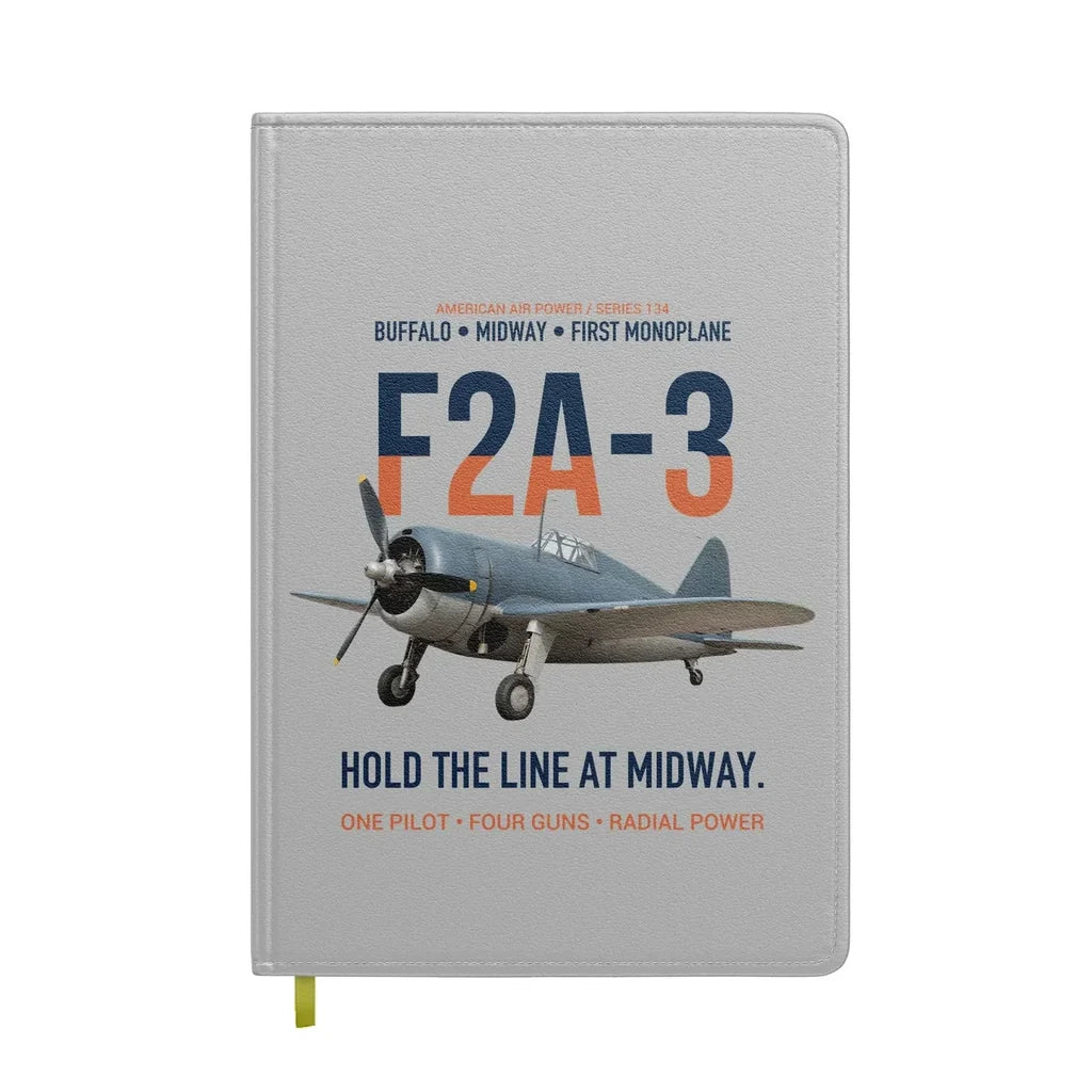 F2A-3 Buffalo Hold the Line at Midway design on light gray notebook