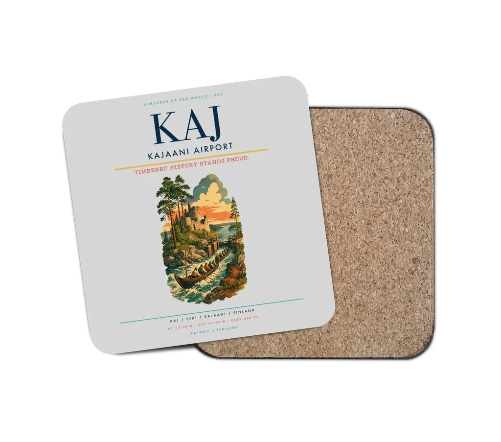 Kajaani Airport (KAJ) design on light gray 1 piece coaster