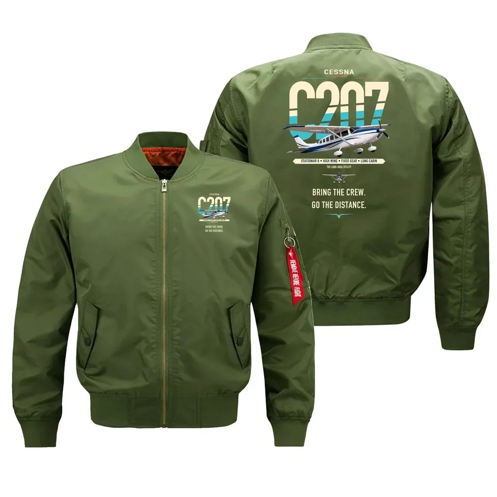Cessna T207A Stationair 8 design on green bomber jacket, double-side print