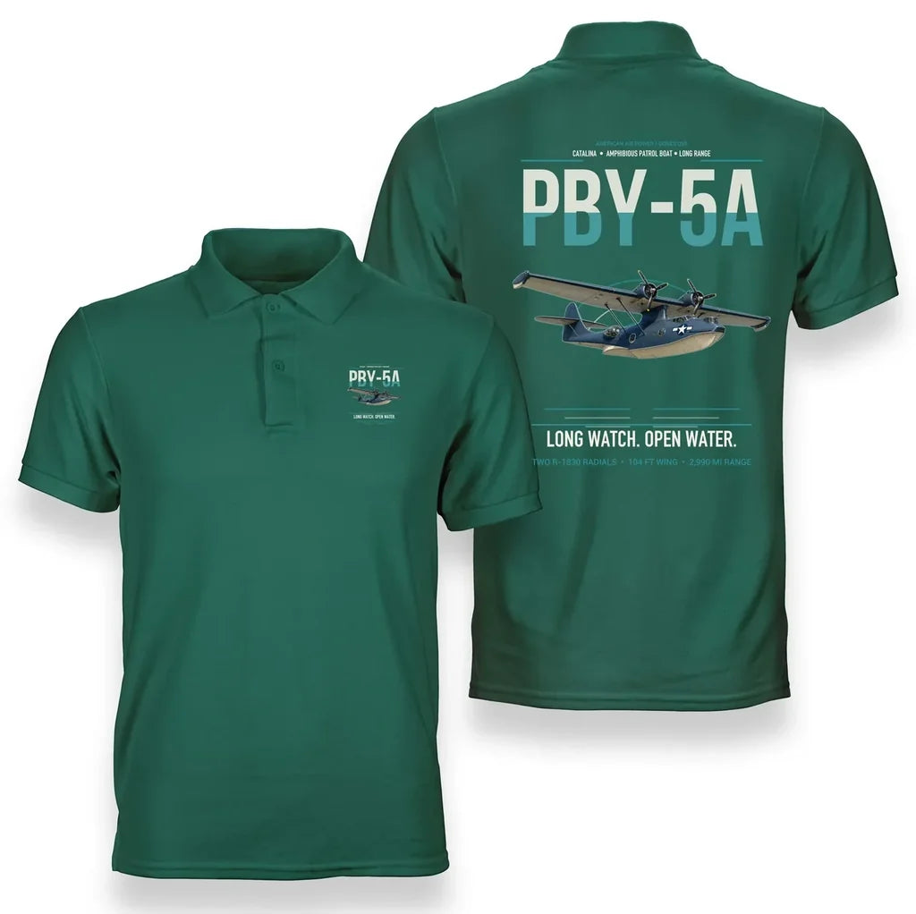 PBY-5A Catalina design on green double-side polo t-shirt, double-side print