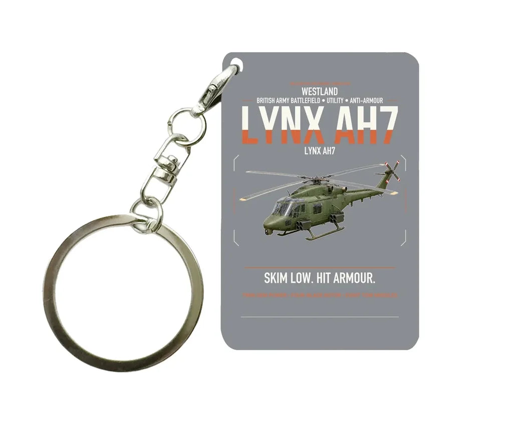 Westland Lynx AH7 design on gray designed key chain, double-side print