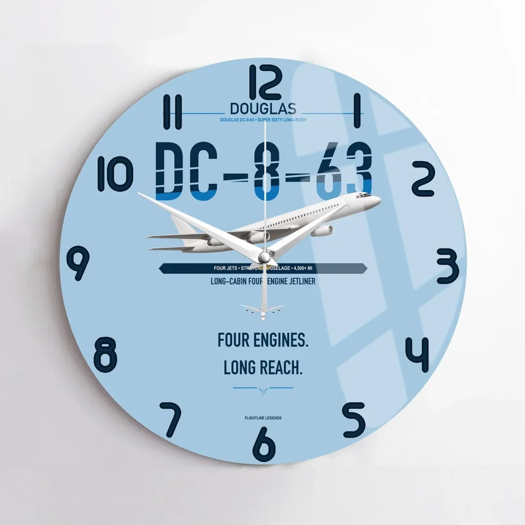 Douglas DC-8-63 design on light blue no frame wall clock