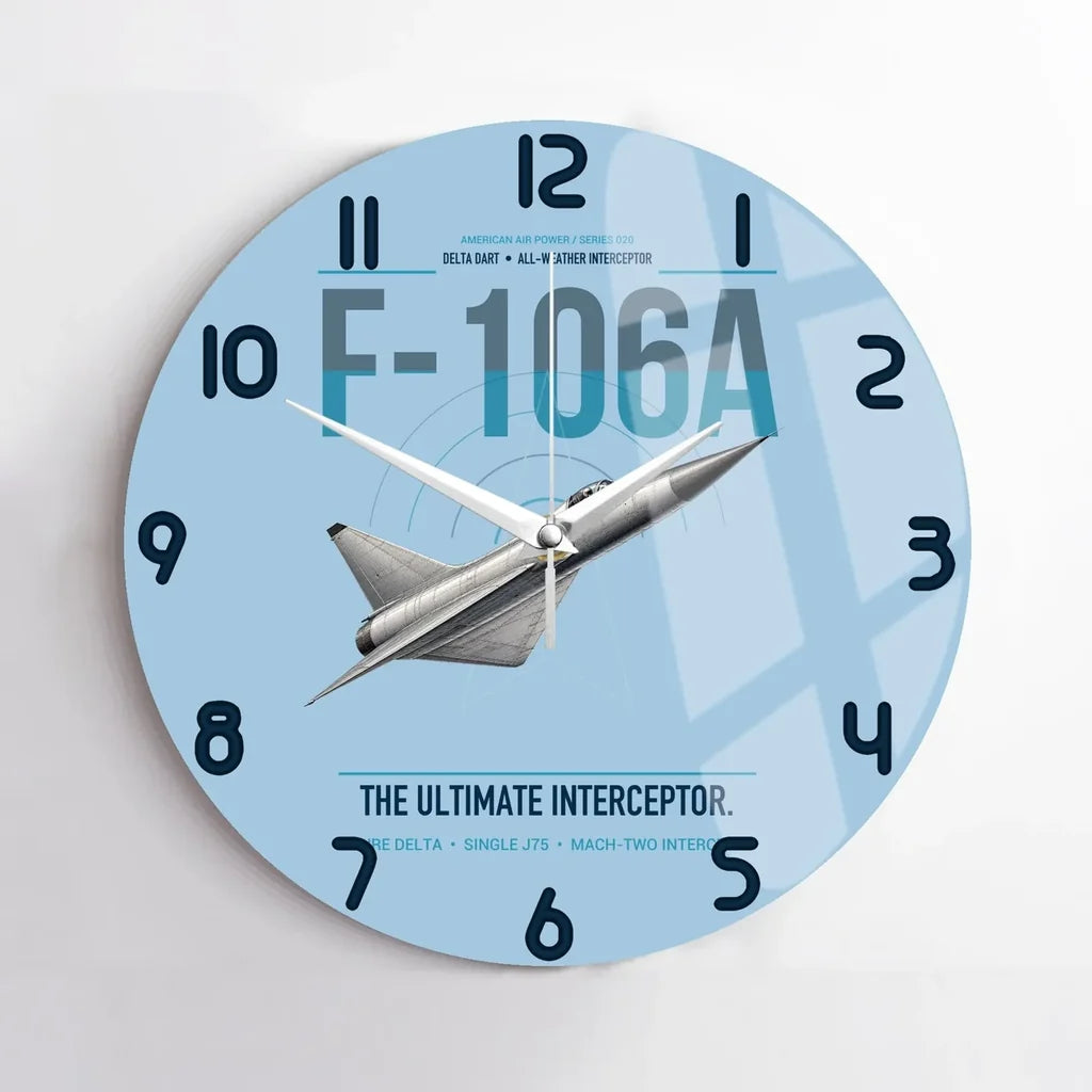 F-106A Delta Dart design on light blue no frame wall clock
