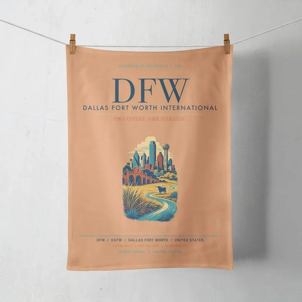 Dallas Fort Worth International Airport (DFW) design on orange towel