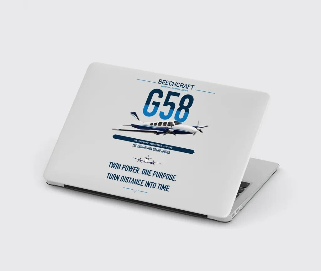 Beechcraft Baron G58 design on light gray MacBook case