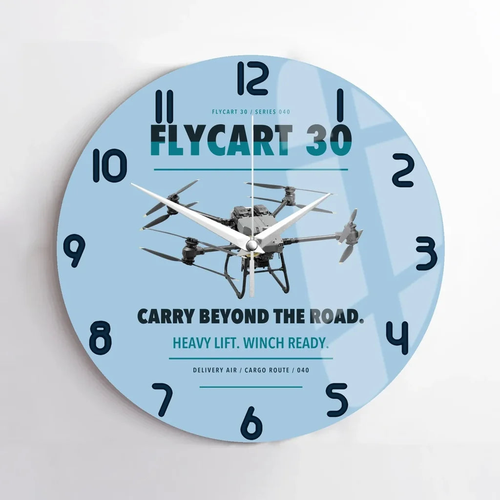 DJI FlyCart 30 design on light blue no frame wall clock