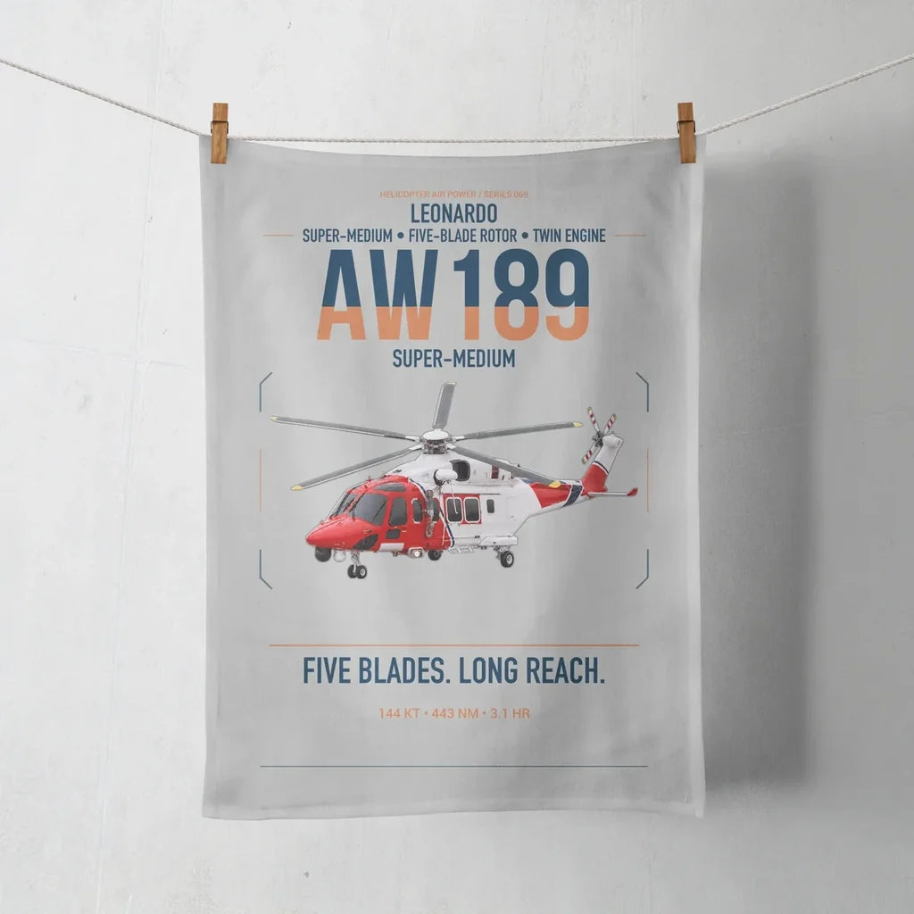 Leonardo AW189 design on light gray towel