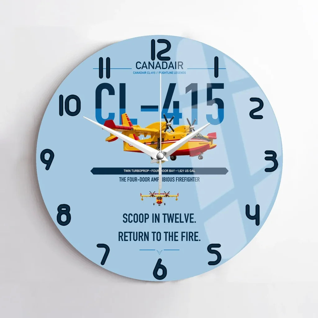 Canadair CL-415 design on light blue no frame wall clock