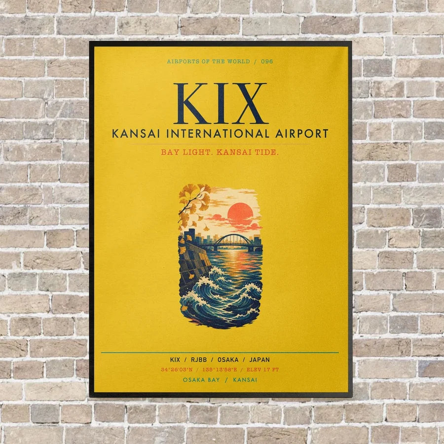 Kansai International Airport Osaka KIX vertical canvas print - framed - yellow background