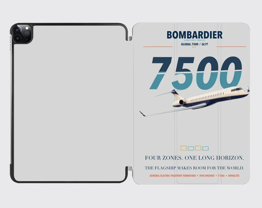 Bombardier Global 7500 design on light gray ipad tablet case