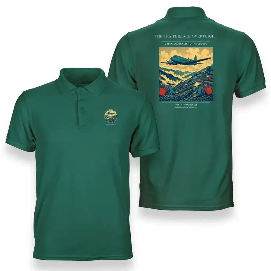 VINTAGE G4342 - The Tea Terrace Overflight - Double-Side Polo T-Shirt design on green