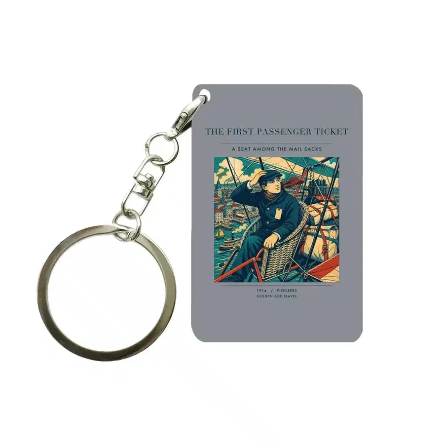 VINTAGE G4321 - The First Passenger Ticket - Designed Key Chain design on gray