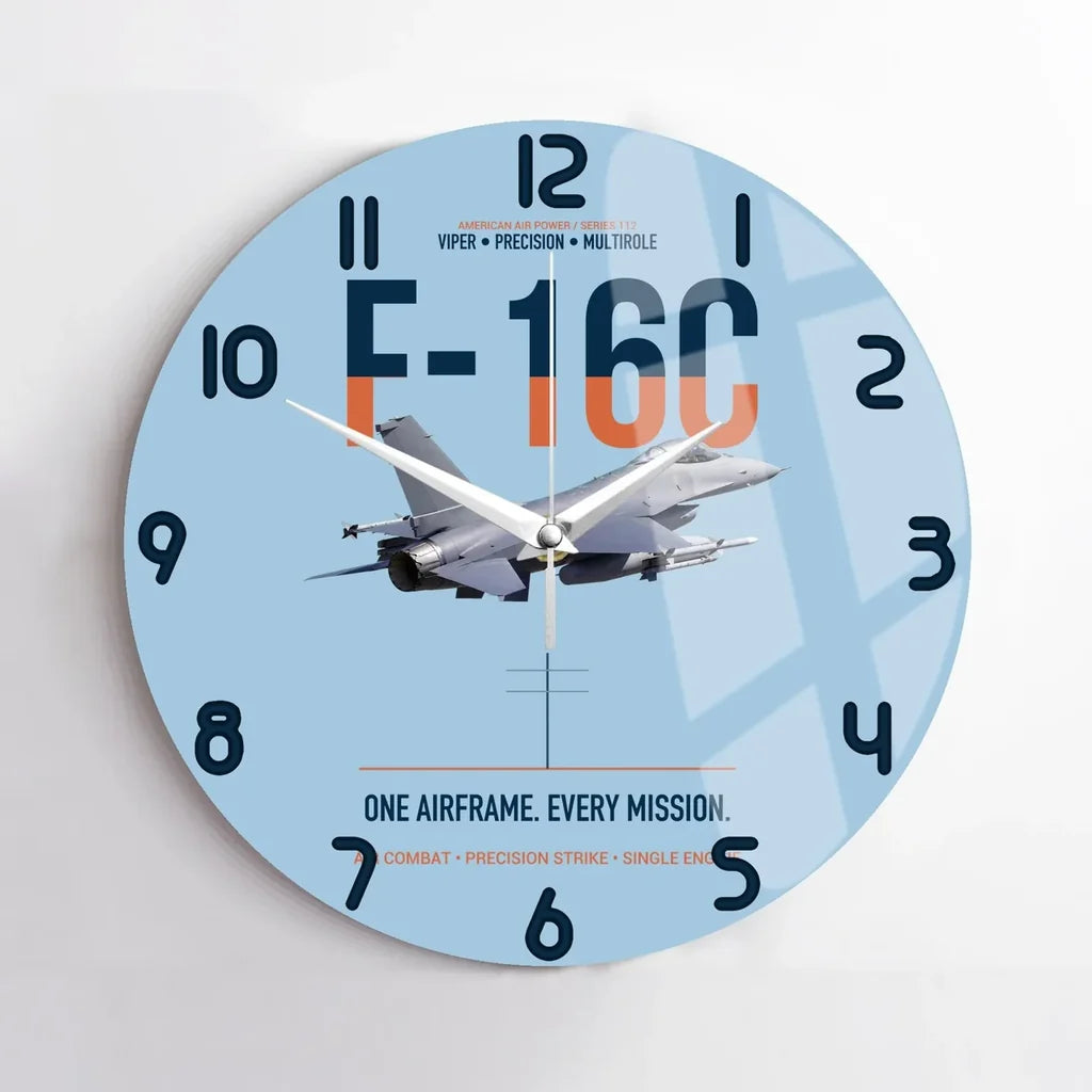 F-16C Fighting Falcon One Airframe Every Mission design on light blue no frame wall clock