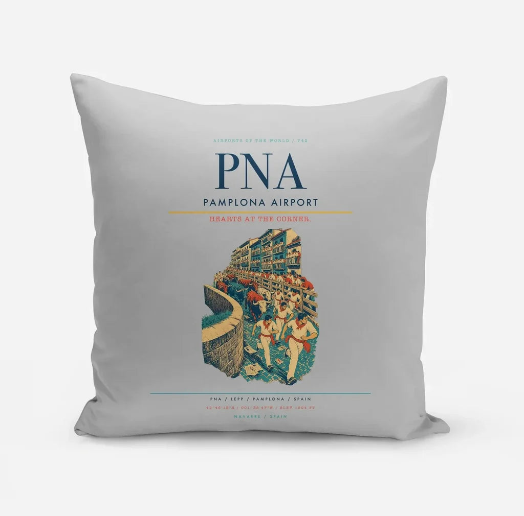 Pamplona Airport (PNA) design on light gray pillow
