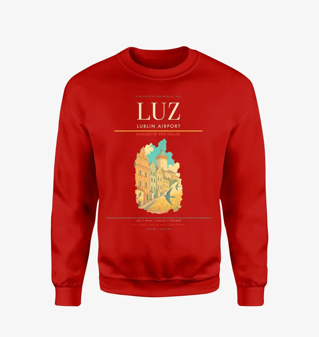Lublin Airport (LUZ) design on red sweatshirt