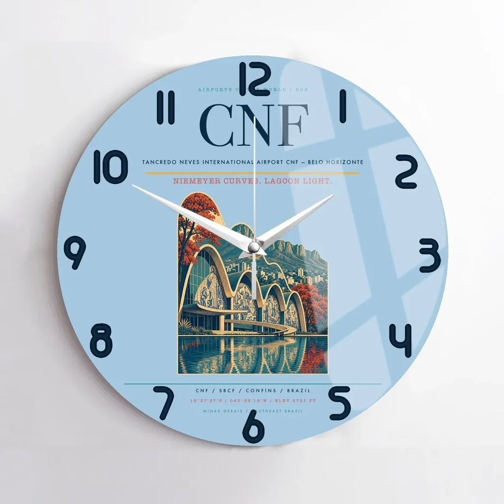 Tancredo Neves International Airport (CNF) design on light blue no frame wall clock