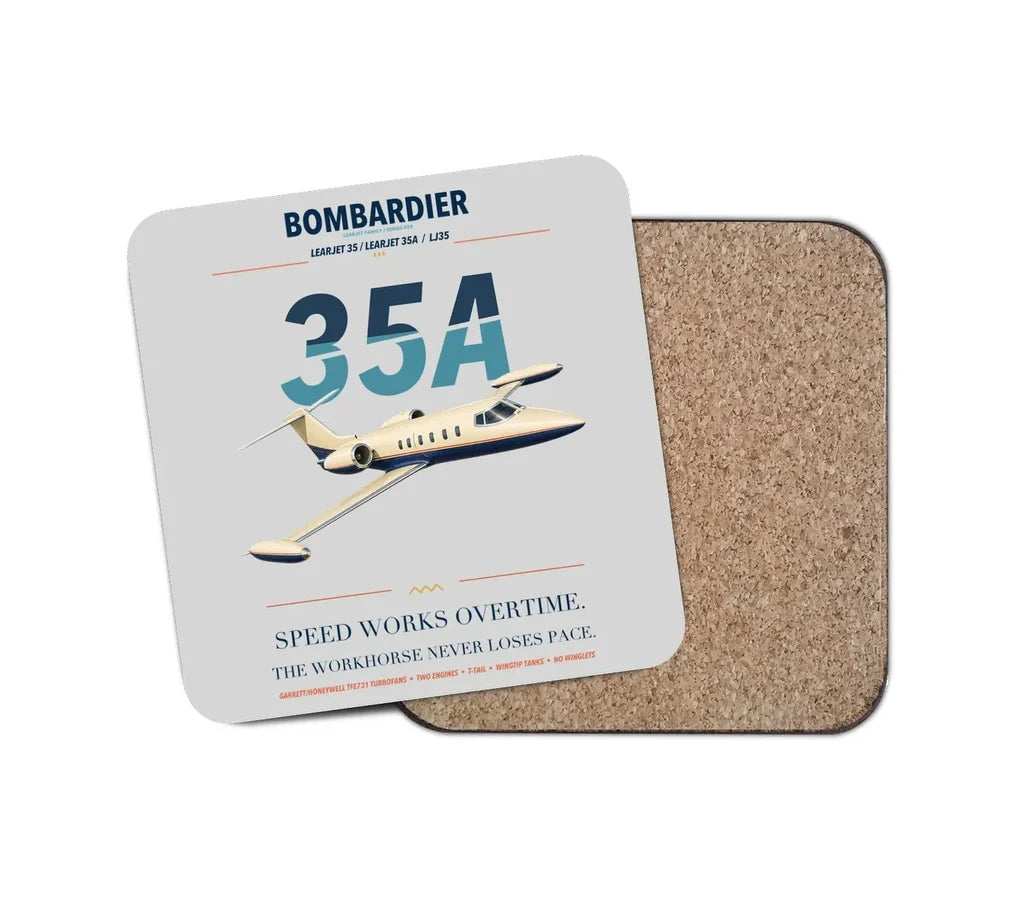 Bombardier Learjet 35A design on light gray 1 piece coaster