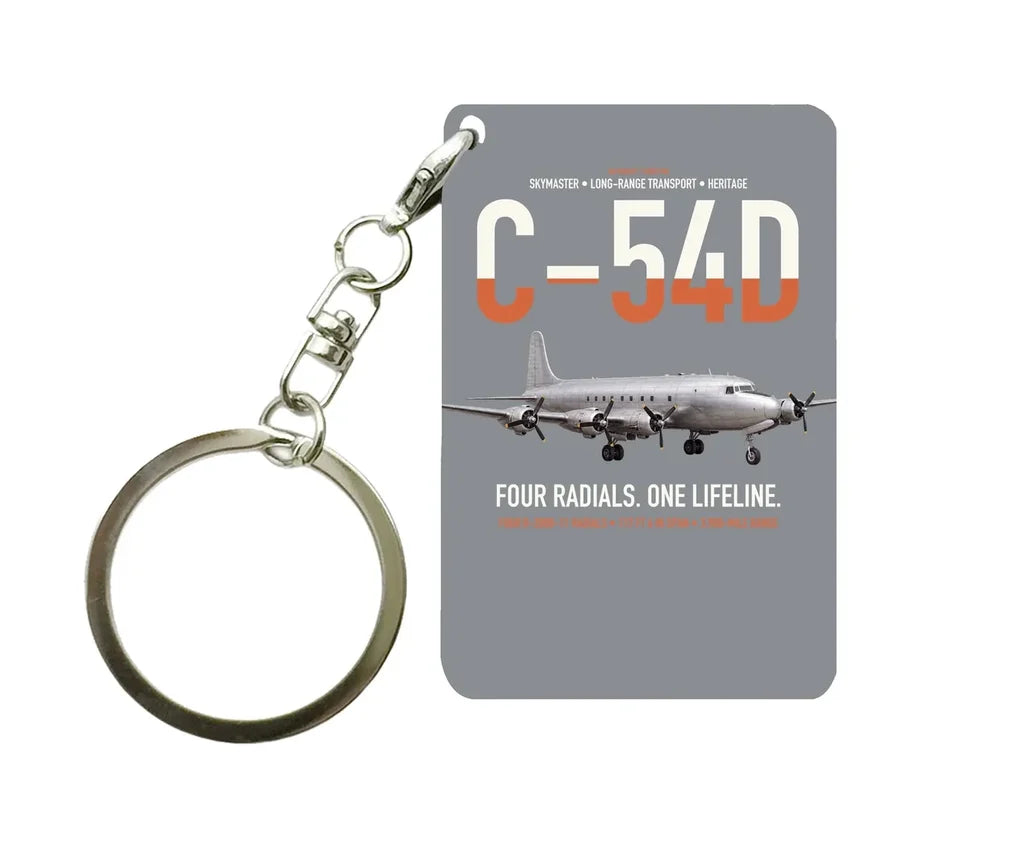 C-54D Skymaster design on gray designed key chain, double-side print