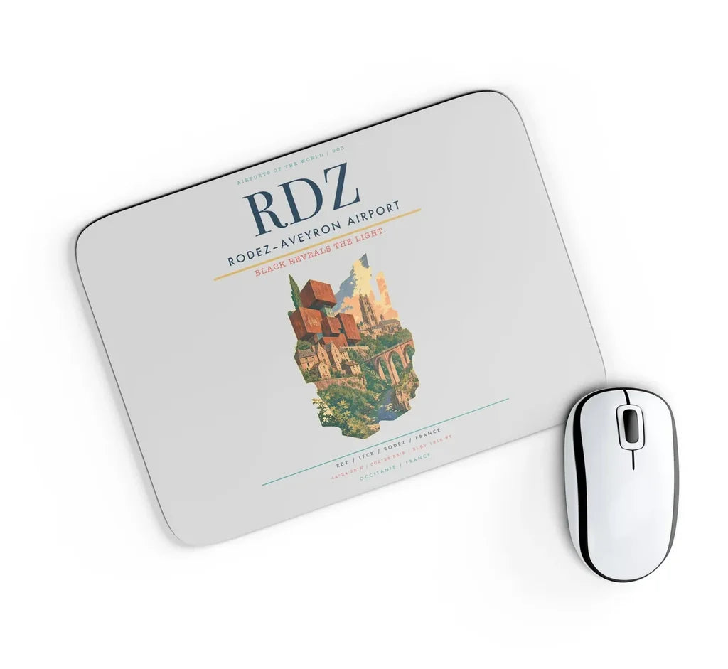 Rodez–Aveyron Airport (RDZ) design on light gray rectangle mouse pad
