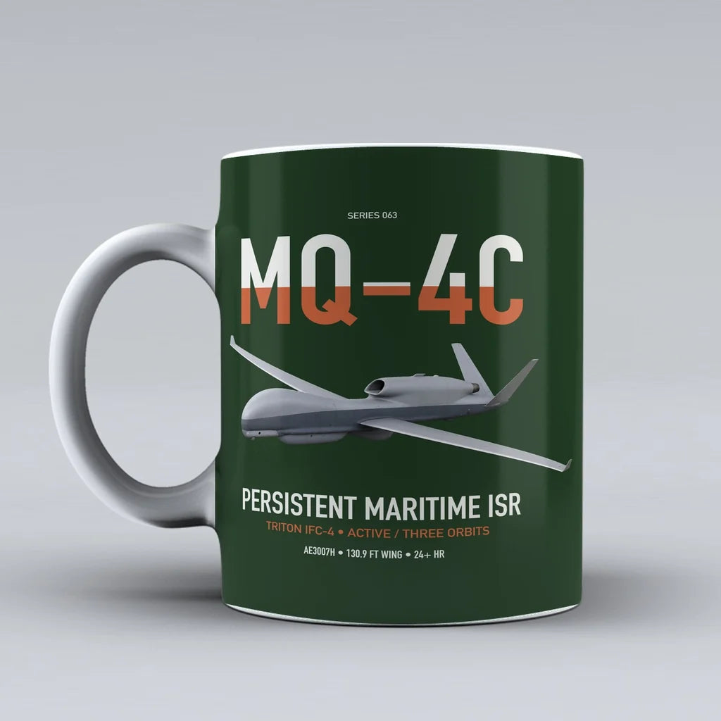 MQ-4C Triton IFC-4 design on dark green ceramic mug, double-side print